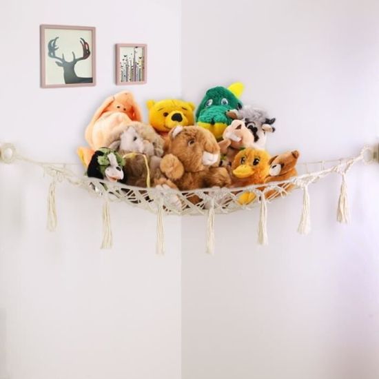 Filet De Rangement Pour Peluches - Hamac Suspendu 150x100 Cm, Coton, 3 Crochets, Grande Capacité