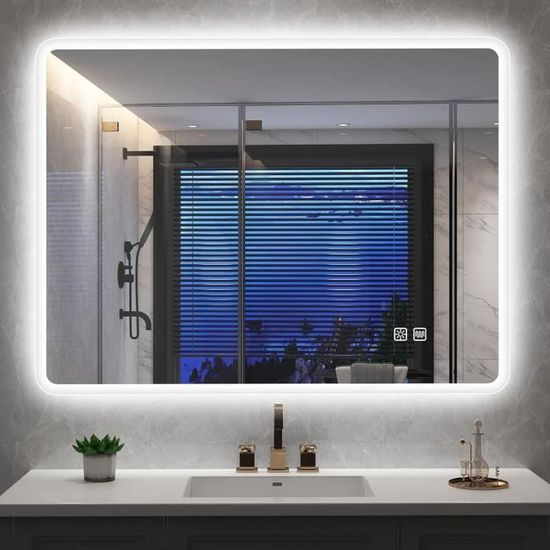 Miroir Salle De Bains Lumineux PRAGA Anti-Buée Et Éclairage Frontal Et Retro Eclaire Tactile On Off 60x80 Ledimex 84413077