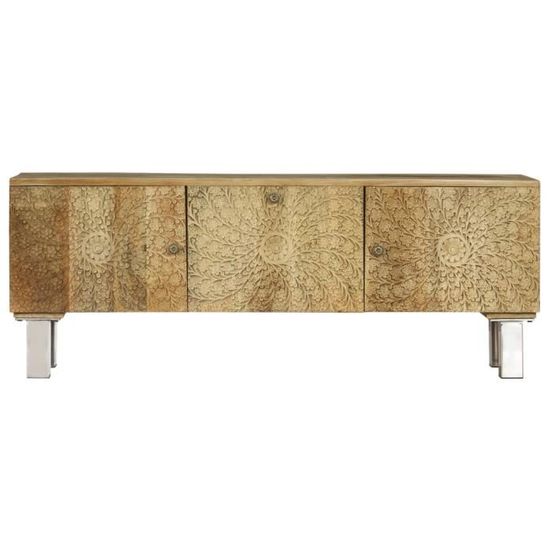 Meuble TV En Manguier Massif – 116x30x35 Cm – Style Naturel Et Chaleureux