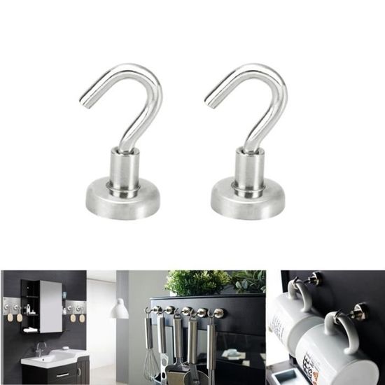 Lot De 4 Crochets Magnétiques Puissants - Fixation Sans Perçage - Pour Réfrigérateur, Surface Métallique - Blanc