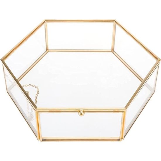 Boîte à Cartes Mariage En Verre Géométrique Doré 31 Cm – Avec Serrure Cœur Et Fente – Terrarium Vintage