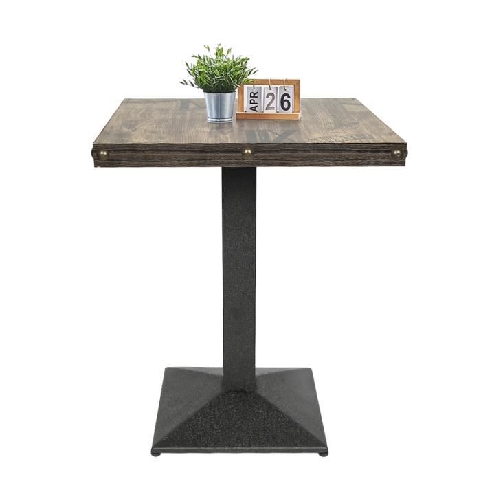 Table bistrot carrée CASNELY Style Industriel, pied en fer forgé, marron