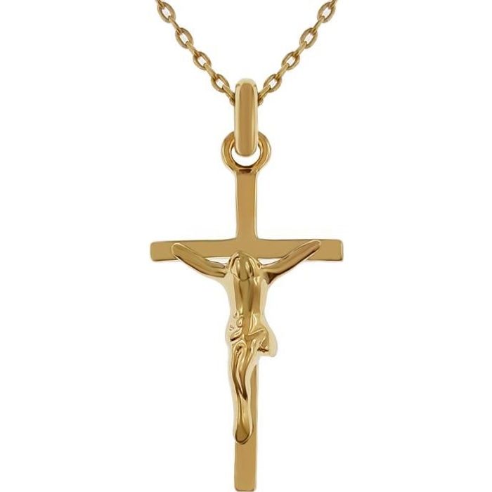 Lot pendentif Croix Christ Plaqué Or 18 carats + Chaîne Plaqué Or 50cm