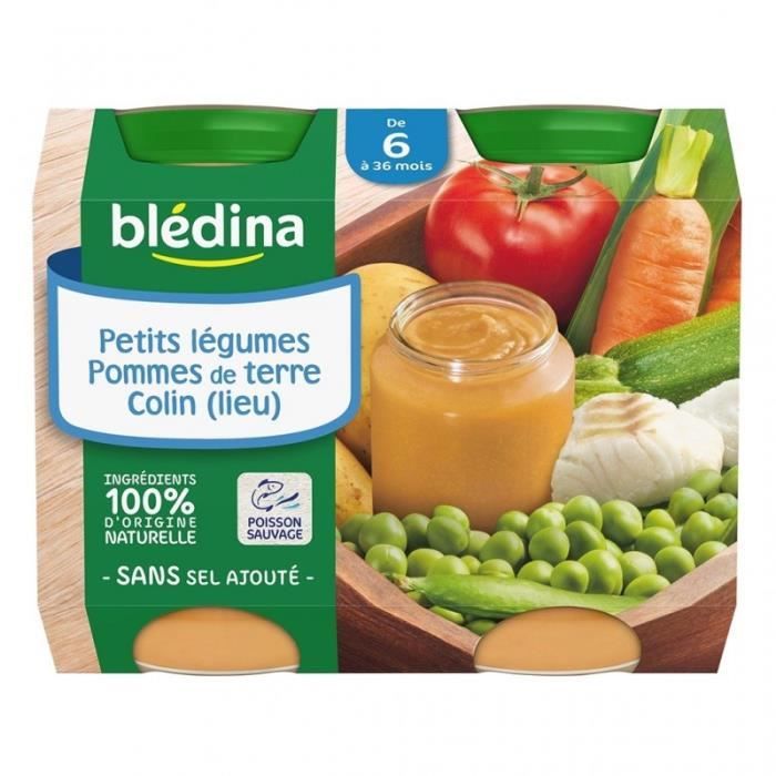 Blédina Petits Légumes Pommes de Terre Colin (de 6 à 36 mois) par 2 pots de 200g (lot de 8 soit 16 p