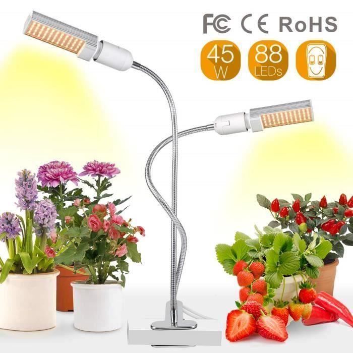 45W Lampe pour Plante, 88 LED Lampe de Croissance avec Double remplaçable Ampoule Spectre Complet Eclairage pour Plantes d'intérieur