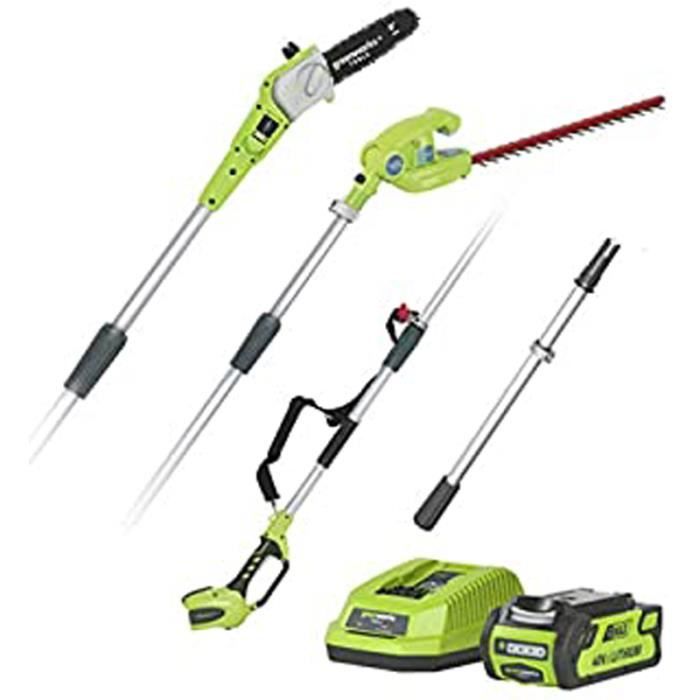 Qc905 Greenworks Coupe-Branche Batterie Et Taille-Haie Télescopique 2En1 G40Pshk2 (Li-Ion 40V 51 Cm - 20 Cm Longueur Épée 18 Mm