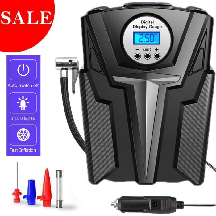 Gonfleur Voiture, Compresseur d'Air 12V Avec Affichage Numérique Jusqu'à 150PSI, Gonflage Rapide avec Lampe LED