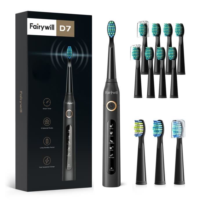 Fairywill Brosse à dent électrique + 11 têtes