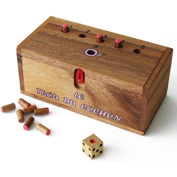 LE TROU DU COCHON jeu de société familial et d'apéro 2 à 6 joueurs, en bois massif éco-responsable aux normes CE, marque LEDELIRANT.