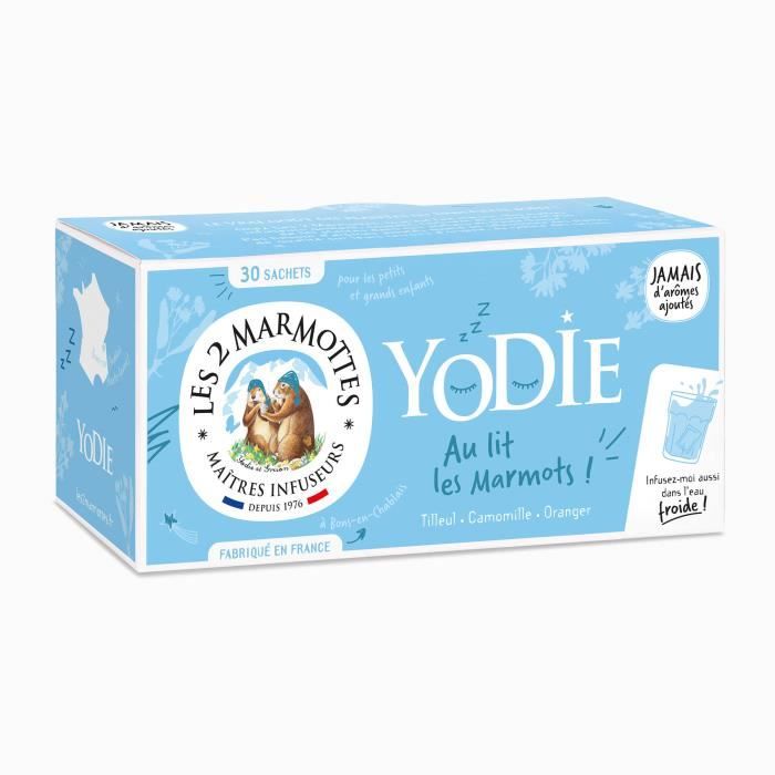 Les 2 Marmottes - Infusion Yodie, au lit les Marmots 30 sachets - Tilleul Camomille Fleur d'oranger - Bien-Être et Détente