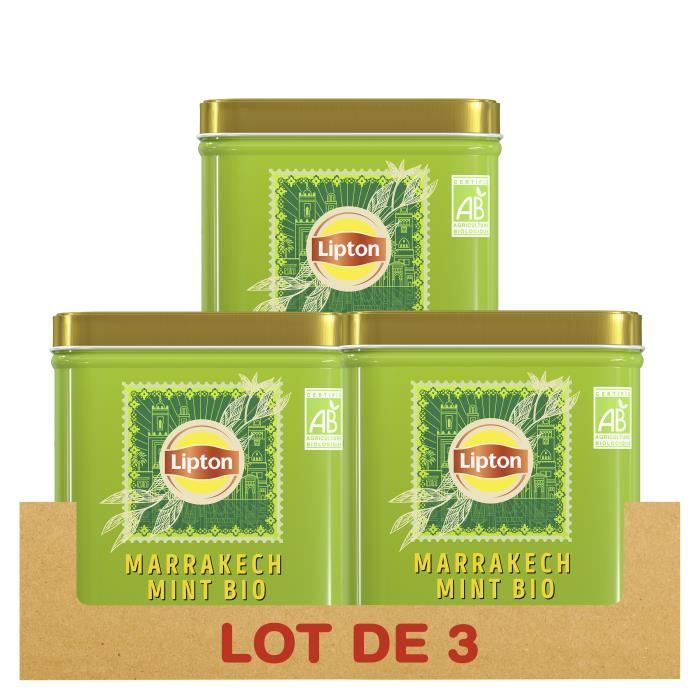LIPTON - Lot de 3x 145g - Thé Vert Bio Marrakech Mint, Menthe, 100% d'origine naturelle, Agriculture Biologique