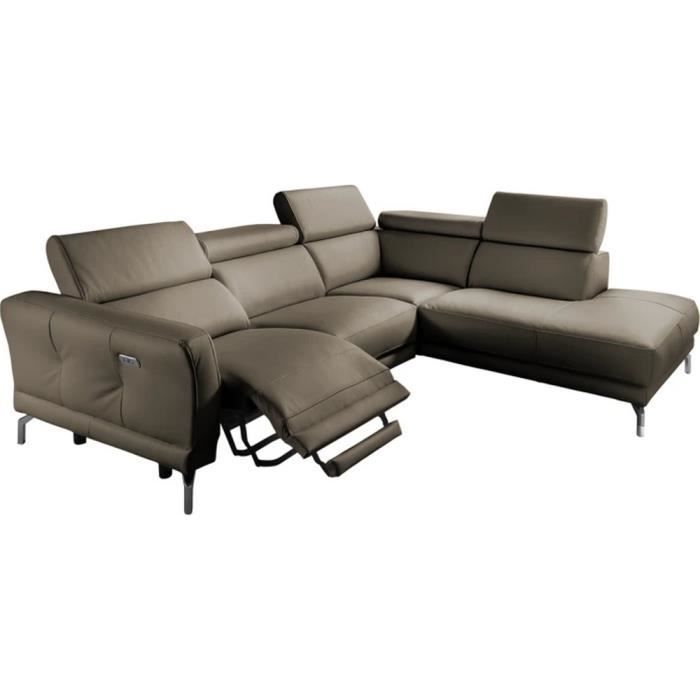 Canapé d'angle relax - 100% tout cuir épais italien 1 relax électrique - 5/6 places - taupe, angle droit (vu de face) – DALI