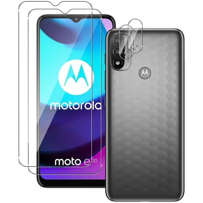 2x Vitre d'écran verre trempé pour Motorola Moto E20 résistant Couverture Complète +2 x Verre Trempé Caméra Protecteur