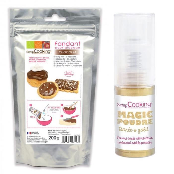 Préparation glaçage chocolat + Poudre alimentaire irisée dorée