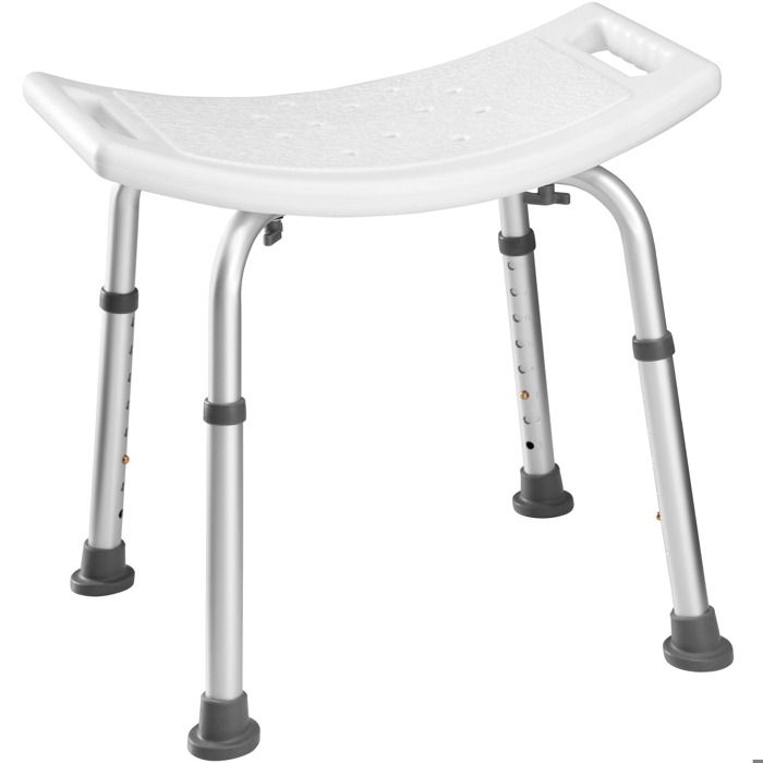 TECTAKE Tabouret de Douche incurvé réglable en Hauteur 51 cm x 39 cm x 60,5 cm en Aluminium Blanc
