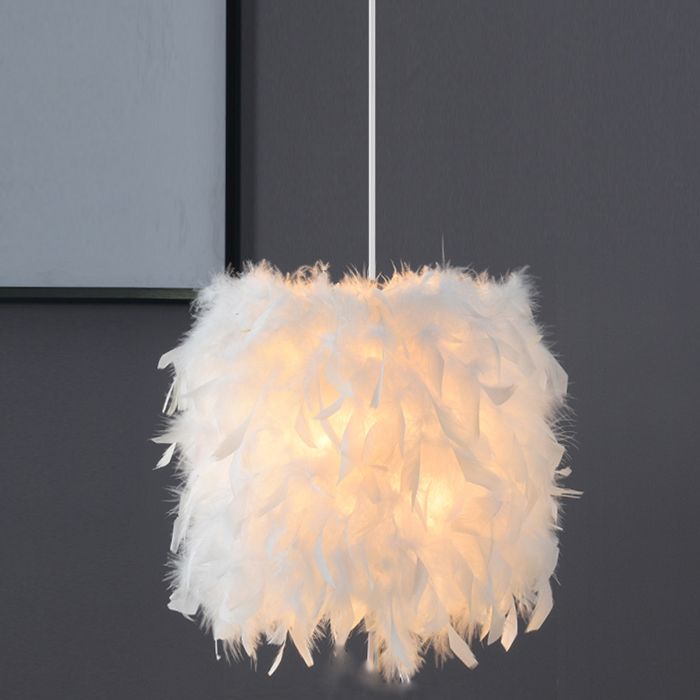 IDEGU Lustre Suspension Plumes Blanches Ovale – 40 Cm Romantique & Doux, Parfait Chambre & Salon