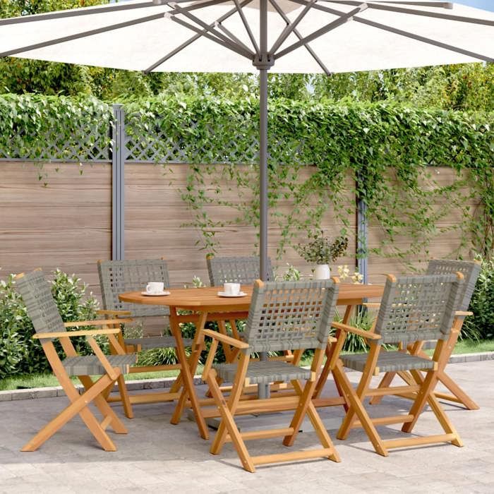 Vidaxl Chaises pliantes de jardin Poly rotin et bois d'acacia lot de 6