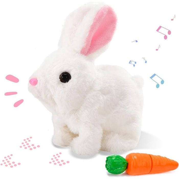 Lapin rebondissant,jouet interactif lapin avec des sons et des mouvements de marche animée, oreilles de tremblement, nez en peluche