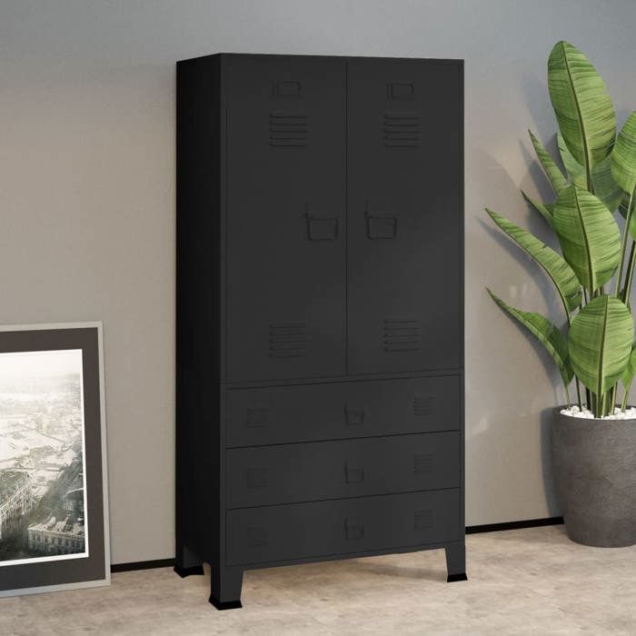 Nouveau Armoire couloir ou chambre - BMD - Garde-robe industrielle Noir 90x50x180 cm Métal BELLE - VENTE FLASH5571383