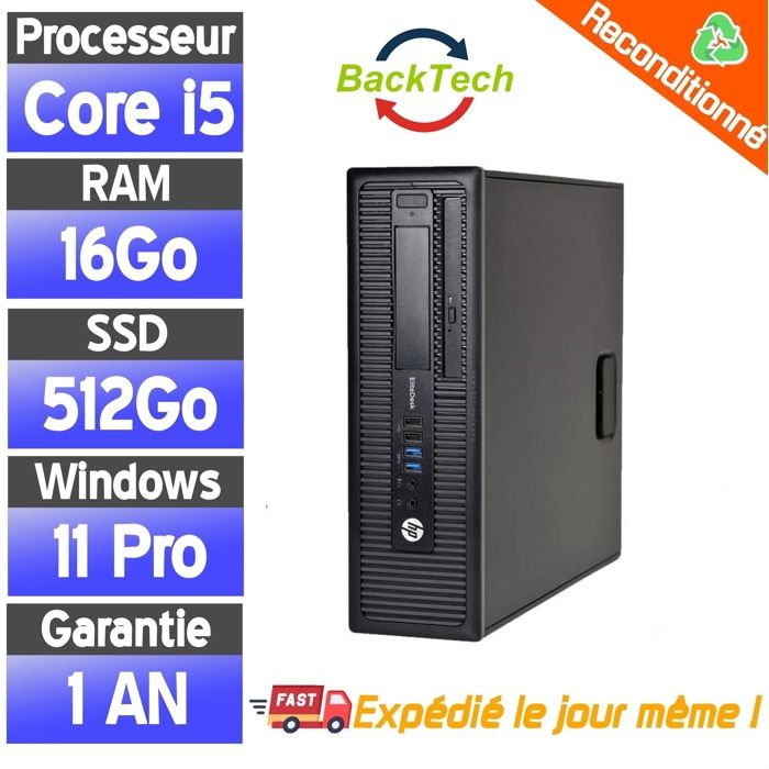 PC Reconditionné HP EliteDesk G1 – Core i5 – 16Go – SSD 512Go – Win 11 Pro