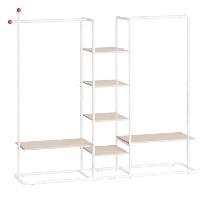 Armoire Ouverte 2 Tringles Crochets en Forme dAllumette pour Chambre Beige Naturel et Blanc