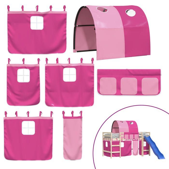 Rideaux pour Lit combiné mezzanine - VIDAXL - KALISSE - Tunnel rose - 100% polyester - L100x l75 cm