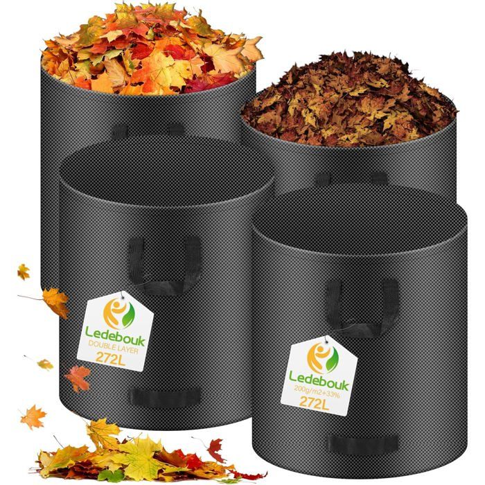 4x Sacs Jardin XXL 272L Vvhippo – Indéchirables, Autoportants, Poignées Renforcées, Étanches, Idéaux Déchets Verts Feuilles Herbe
