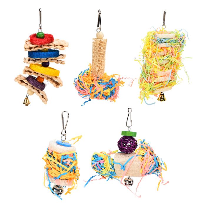 Meilleurs prix pour Lot de 5 jouets à mâcher en luffa pour perroquets de petite et moyenne taille inséparables calopsittes conures gris du Gabon