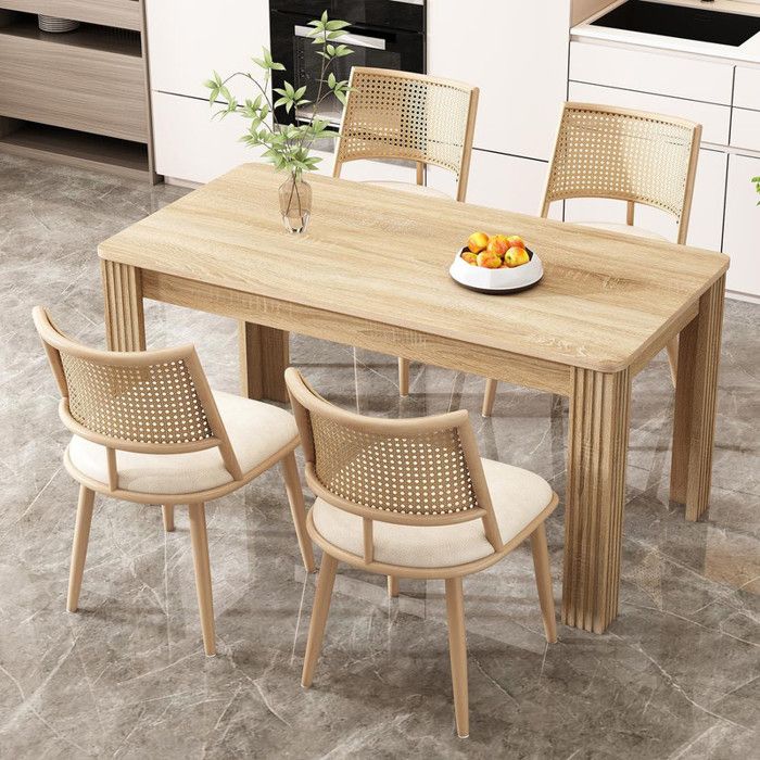 Lot de 4 chaise salle a manger avec dossier en rotin Pour cuisine salon salle à manger Siège en PU Beige