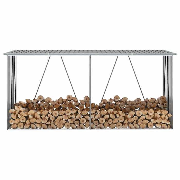 Abri de stockage de bois - Happiness - Acier galvanisé - 330x84x152 cm - Gris - Robuste - Ventilation optimale