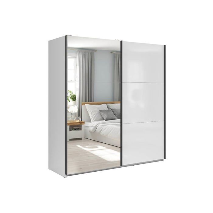 Armoire coulissante avec miroir coloris Blanc brillant - Longueur 183 x Profondeur 60 x Hauteur 195 5 cm Armoire coulissante avec miroir coloris Blanc brillant - Longueur 183 x Profondeur 60 x Hauteur 195 5 cm