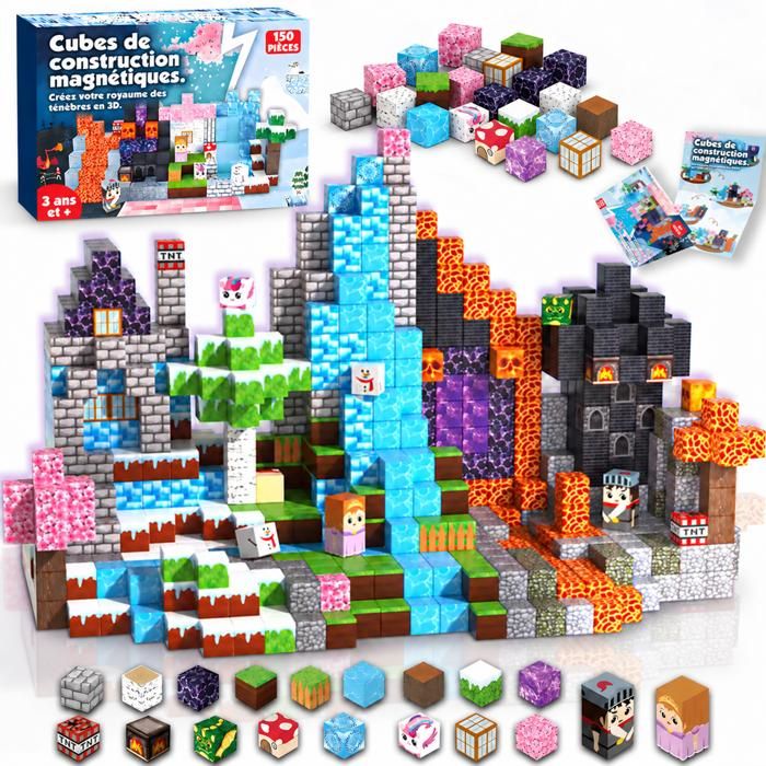 Minecraft Bloc Magnetique 150Pcs Jeu de Créativité Jeu de Construction Magnétique Jouets pour Garçons Jouets pour Filles