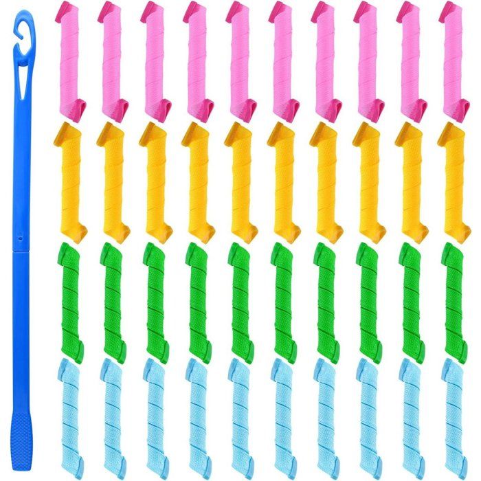 Lot de 40 bigoudis magiques - Kit de rouleaux coiffants à boucles spirales pour toutes les longueurs de cheveux (30 cm) - Effet