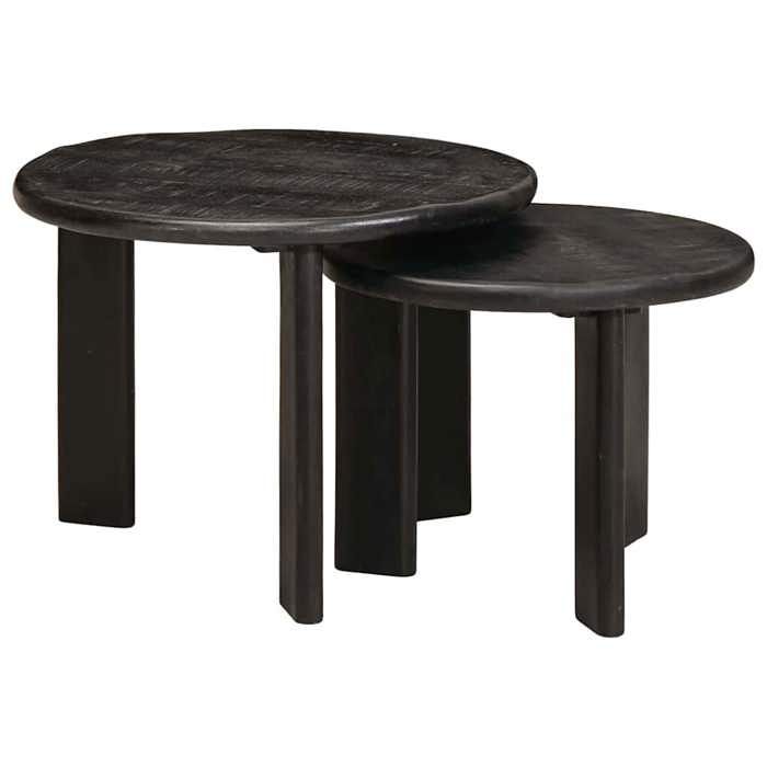 NEW 2026 Tables basses gigognes 2 pcs - Meuble de salon/chambre - Blanc Bois de mangue massif 50x50x40 cm L69