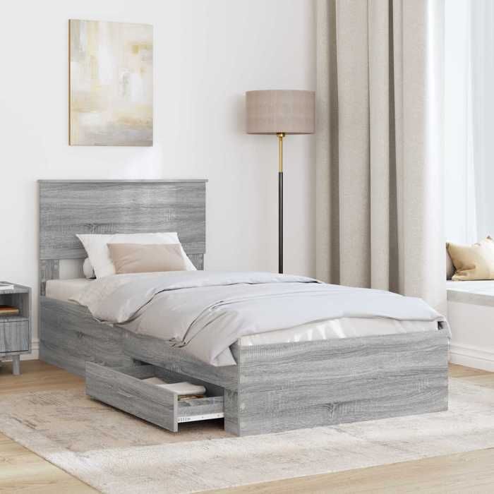 SOLDES DHIVER®Meuble lit - Gris Cadre de lit - 1 place - Contemporain - avec tête de lit - 1 place - Contemporain - Sonoma gris - e