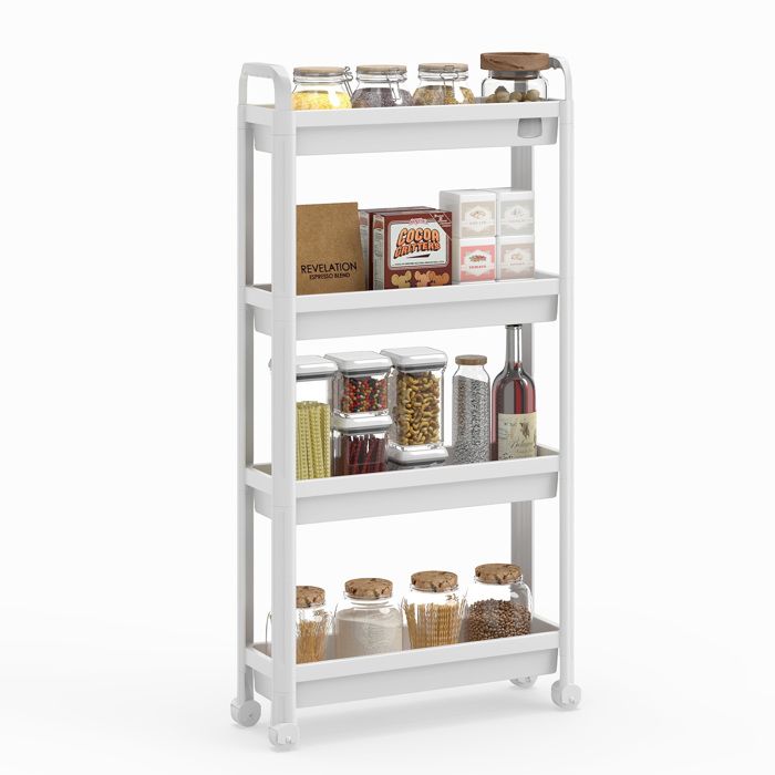 GIANTEX Chariot de Rangement à 4 Étagères- Desserte à Roulettes Étroite- 54 x 18 5 x 103 CM- Poignée- Cuisine Salle de Bain- Blanc GIANTEX Chariot de Rangement à 4 Étagères- Desserte à Roulettes Étroite- 54 x 18 5 x 103 CM- Poignée- Cuisine Salle de Bain- Blanc