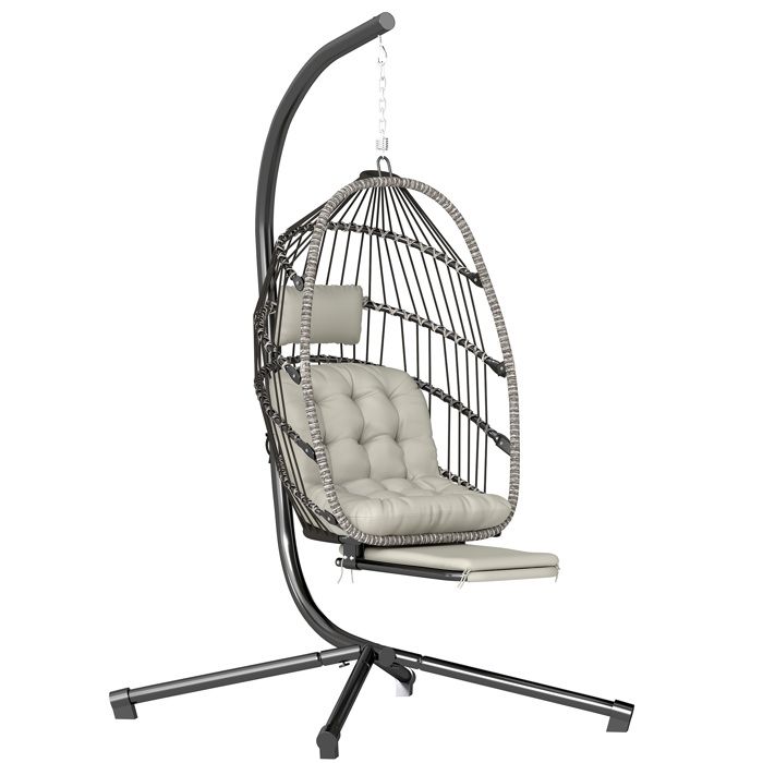 Fauteuil suspendu - Outsunny - avec support et repose-pieds - pliant intérieur extérieur - coussin doux - gris clair