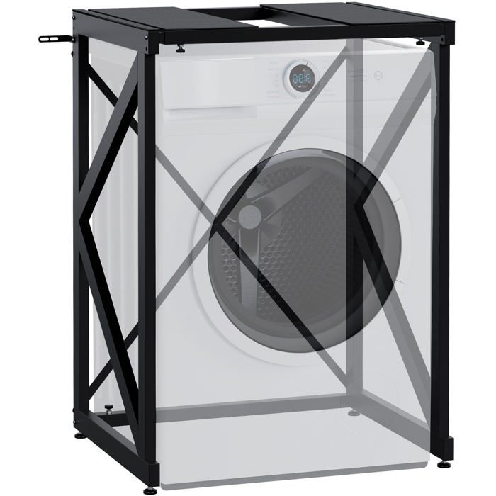 etagere reglable pour machine a laver & seche linge – support metallique noir 300 kg 10_0008367 - Decoshop26