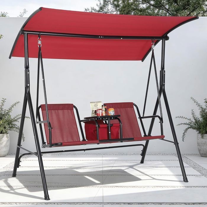 Balancelle de jardinBalancelle de jardin doubleBalancelle pour deux personnes avec pare-soleil réglableFauteuil suspendurouge