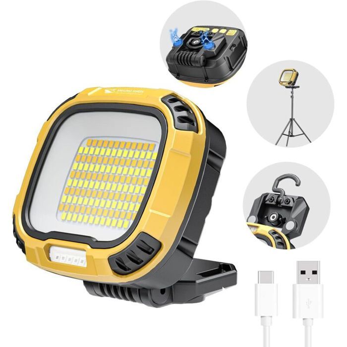 Lampe de travail LED rechargeable - 4000 Lumens 14 modes lumière - Garage et camping - Magnétique et étanche