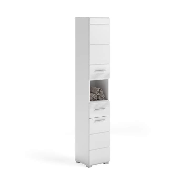 [en.casa] Colonne de salle de bain Linus blanc brillant 30 x 31 x 182 cm