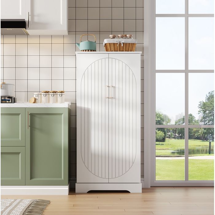 Buffet de cuisine AESVAR 60 x 35 x 128 cm blanc 2 portes LED à capteur USB étagères réglables