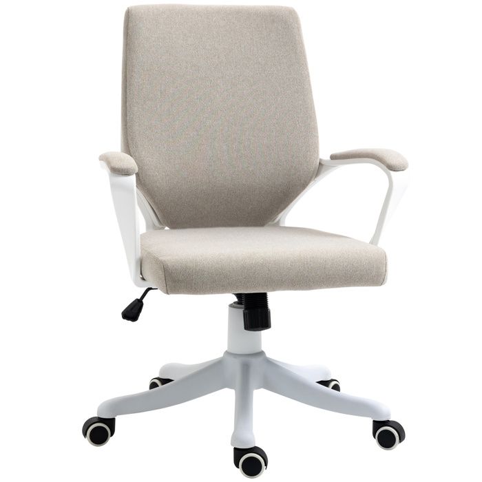 Maisentiel Chaise de bureau ergonomique beige en polyester soutien lombaire réglable en hauteur pivotante 360°