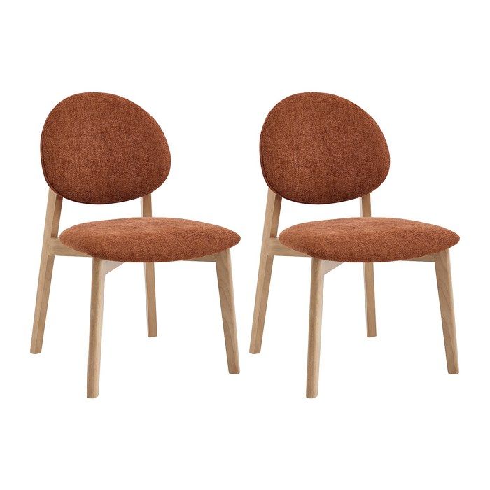 Lot de 2 chaises en tissu texturé et bois d’hévéa naturel clair - Terracotta - MARLENI Lot de 2 chaises en tissu texturé et bois d’hévéa naturel clair - Terracotta - MARLENI