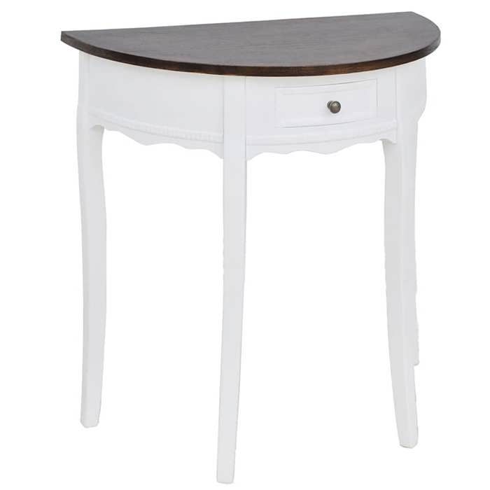 ELORAN Table de couloir - Table console Demi-ronde - avec tiroir et dessus de table - marron - 80x40x78 cm 31658
