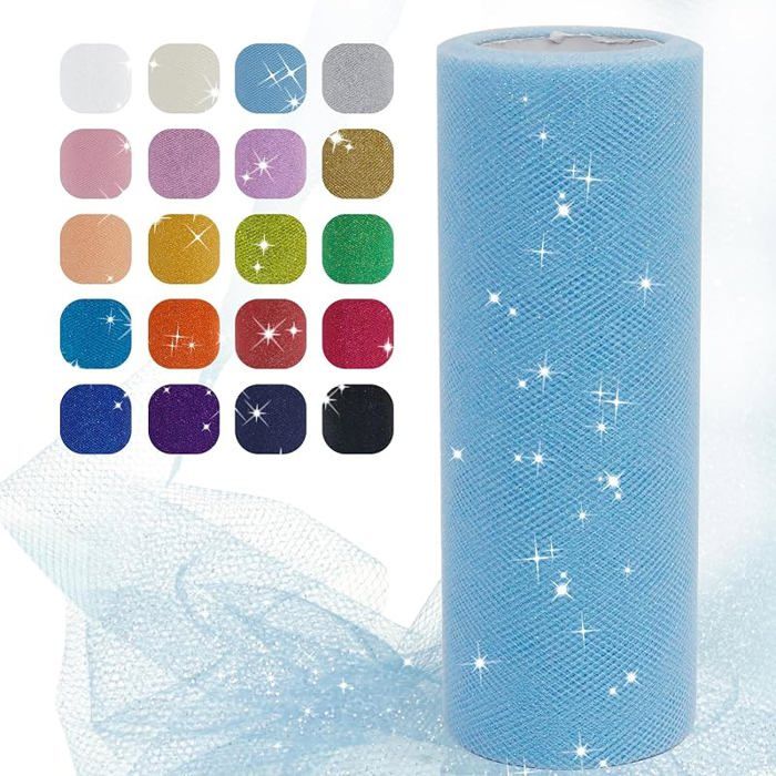 Tulle Bleu Cir 15cm x 22 8m Rouleau de Tulle Pailleté en Polyester Maille Tissu pour Tutu Jupe 0.15 m x 22.8 m Bleu Cir