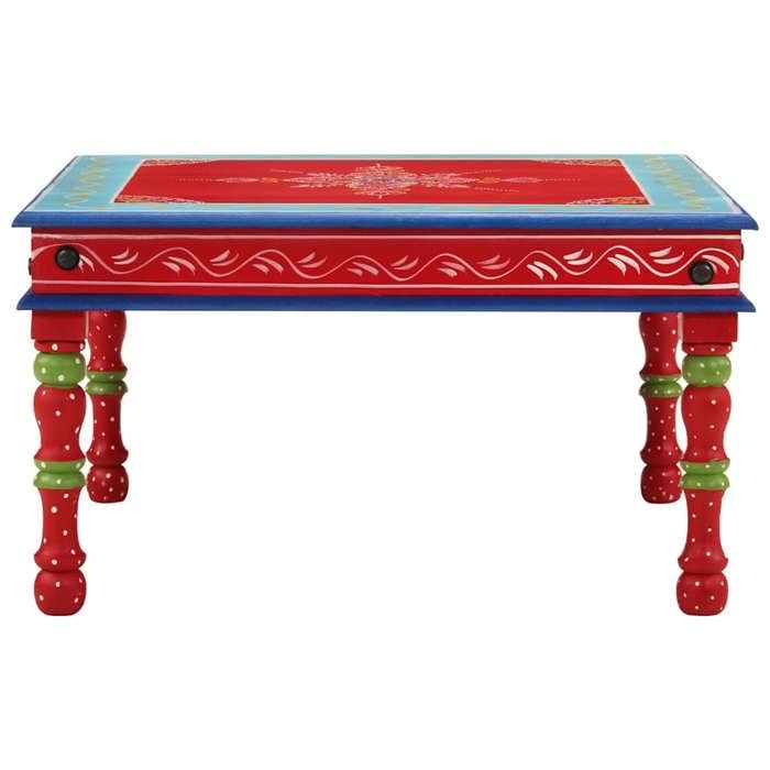 NEW Table basse pour snacks cafe - Petite Table de Salon rouge bois de manguier massif peint à la main FR_21546