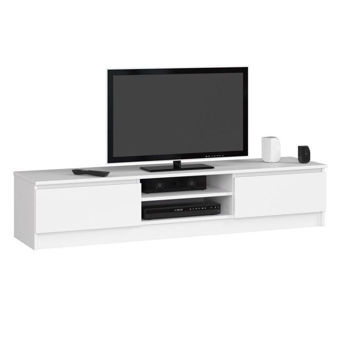 Meuble TV pour salon AKORD Blanc 160 cm 2 portes façade Blanche 2 étagères 160x40x33 cm Meuble TV pour salon AKORD Blanc 160 cm 2 portes façade Blanche 2 étagères 160x40x33 cm