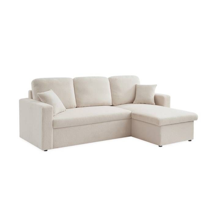 Canapé D'Angle Convertible Astoria - Microvelours Beige - Best Mobilier - Neuf (défaut D'usine Possible)
