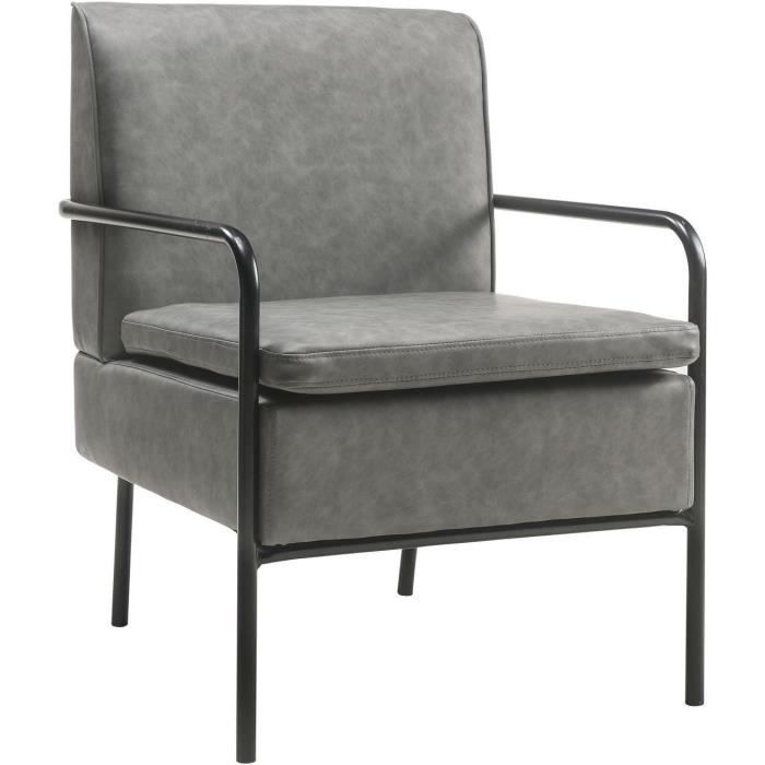 fauteuil veneto gris - assise cuir pu pieds metal noir